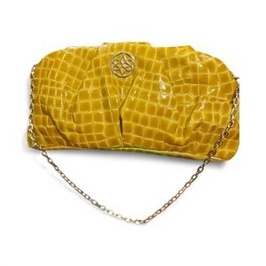 Antonio Milani Yellow Croc-Embossed Chain Shoulder Bag gold straps H 6.5 W11.5